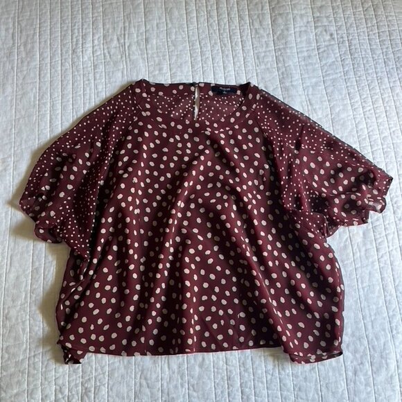 Madewell 100% Silk Prose Top in Burgundy Paintdot Brush S - Picture 6 of 6